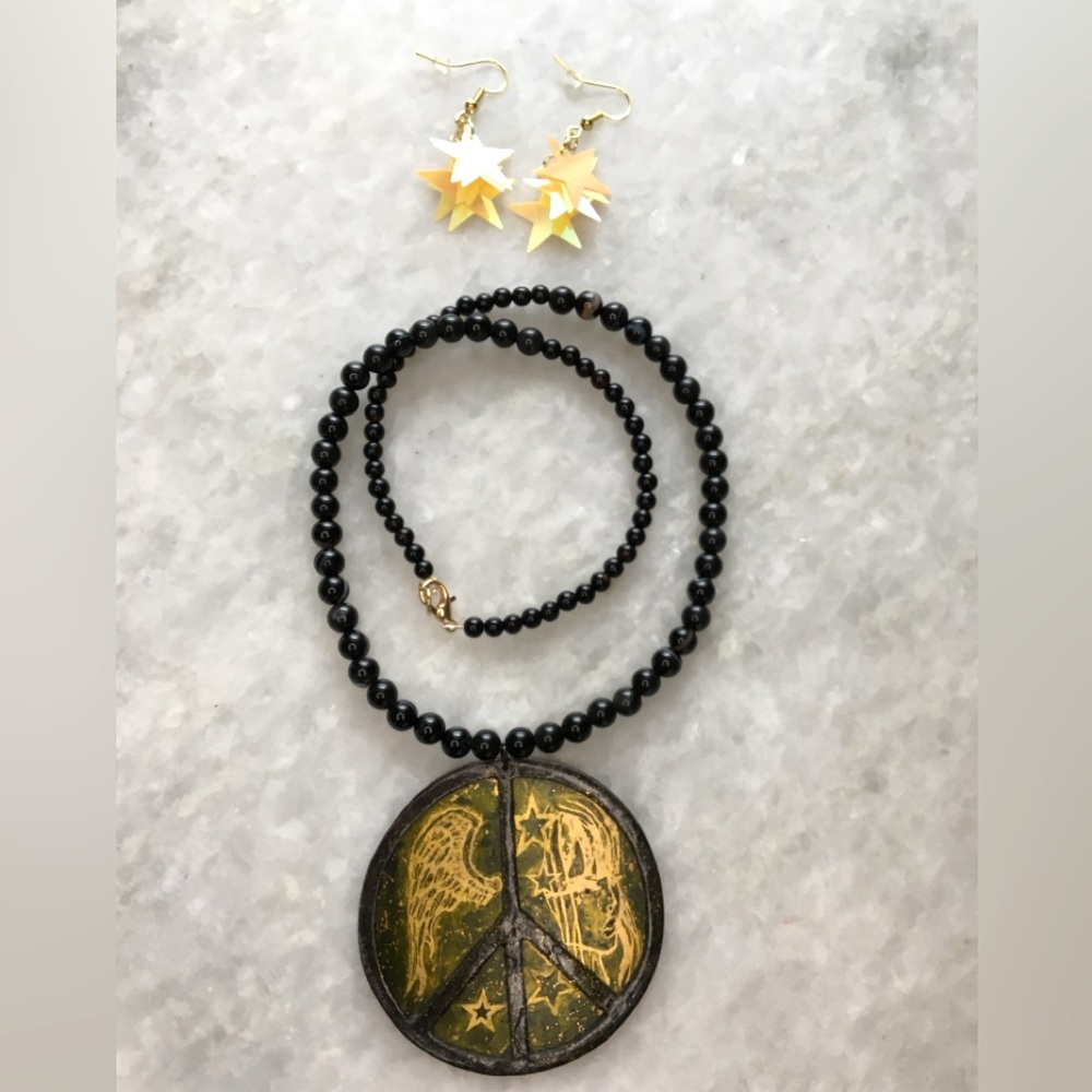 Peace Necklace | Handcrafted with black onyx and black agate beaded 18” necklace - Picture 6 of 16